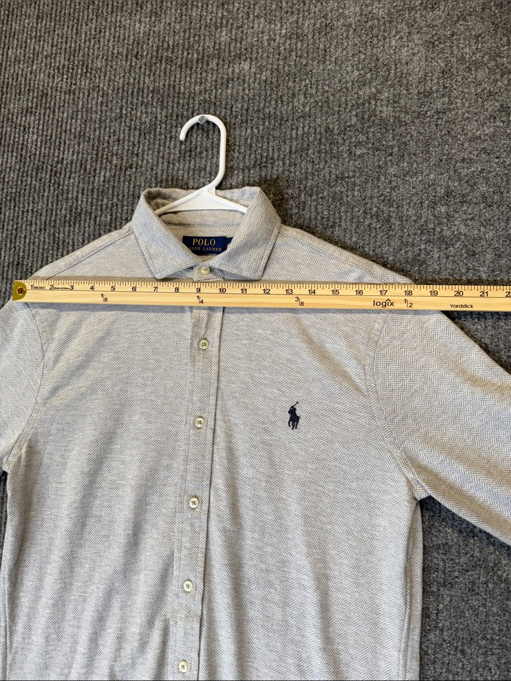 Polo by Ralph Lauren Men's Herringbone Button-Down Shirt - Light Gray Medium - Picture 7 of 10